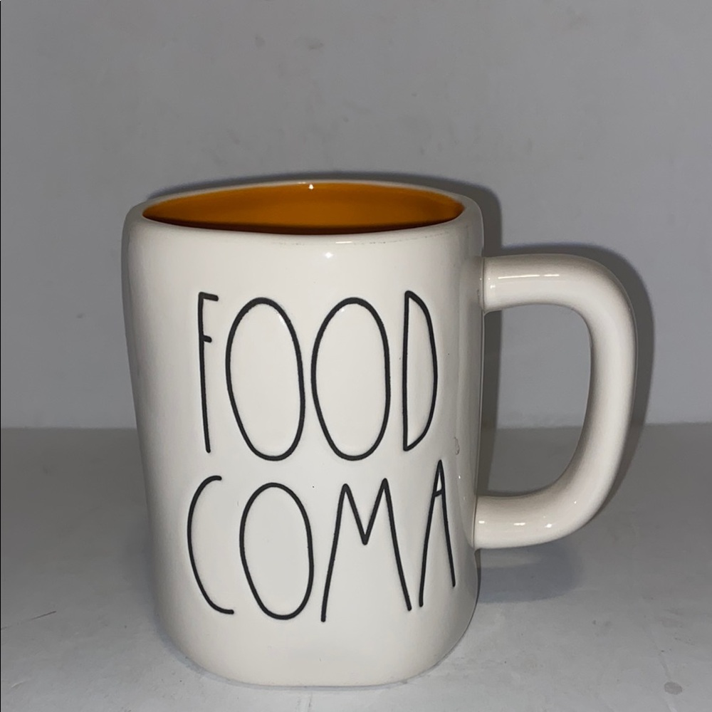 Rae Dunn Artisan Collection by Magenta “Food Coma” Mug White w Orange interior